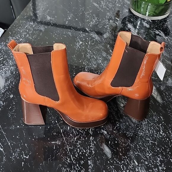 BRAND NEW CIRCUS BY SAM EDELMAN WOMEN'S BROWN  PATENT BLOCK HEEL ANKLE B… G1 - Picture 8 of 15